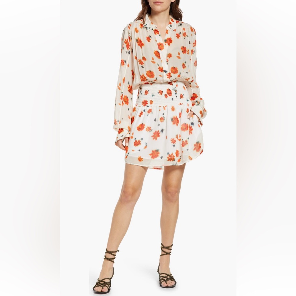 Rag & Bone Bailey Smocked Floral Long Sleeved Dress